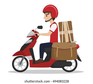 Cartoon Postman Riding Scooter Isolated On Stock Vector (Royalty Free ...