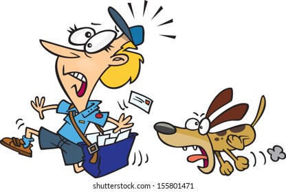 Cartoon Postman Running Away From A Dog