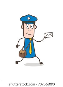 Cartoon Postman Running with Letter