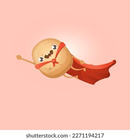 Cartoon potato clip art. vector cartoon cute flying super hero potato with red hero cape isolated on white background. Superhero vegetable potato kawaii food funky character fly in sky