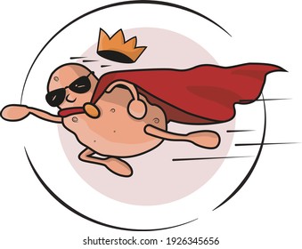 Cartoon Potato Flying Like Superman