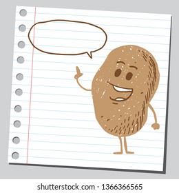 Cartoon potato speaking Sketch style illustration on sticky note. 