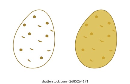 Ilustração do vetor da batata do desenho animado. Estilos de Contorno e Coloridos. Ideal para pôsteres, embalagens, ícones e temas agrícolas