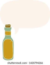 botella de poción de dibujos animados con burbuja de habla en estilo retro