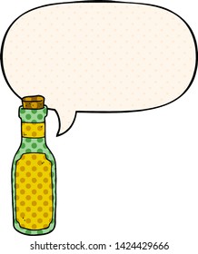 cartoon potion bottle with speech bubble in comic book style