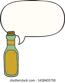 botella de poción de dibujos animados con burbuja de habla