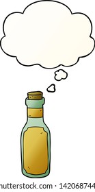 botella de poción de dibujos animados con burbuja de pensamiento en un estilo de gradiente suave