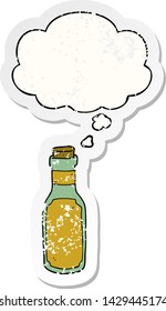 cartoon potion bottle with thought bubble as a distressed worn sticker