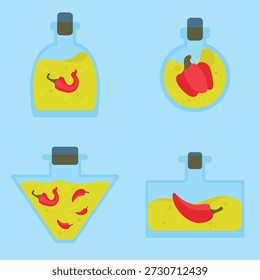 Cartoon potion bottles set with bell pepper