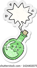cartoon potion with speech bubble distressed distressed old sticker