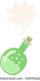cartoon potion with speech bubble in retro style