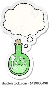 cartoon potion with thought bubble as a distressed worn sticker