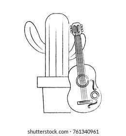 cartoon potted cactus with guitar celebration mexican