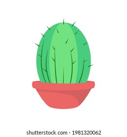 Cartoon potted cactus, houseplant, vector illustration.