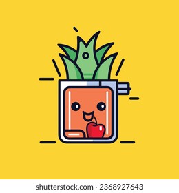 a cartoon potted plant with a face and tongue sticking out of it