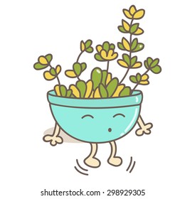 Cartoon potted plant. Hand drawn vector illustration. Seamless pattern