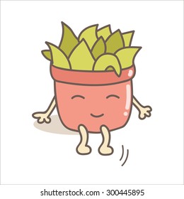 Cartoon potted plant. Hand drawn vector isolated illustration. 
