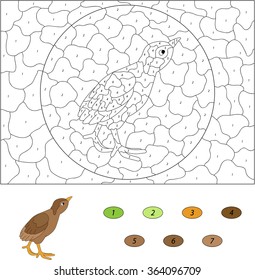 Cartoon poult. Color by number educational game for kids. Vector illustration for schoolchild and preschool