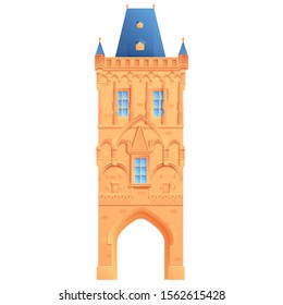 cartoon powder tower in prague, landmark of czech republic, vector illustration