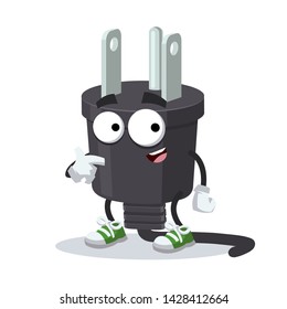 cartoon power plug type B mascot showing himself on a white background