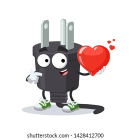 cartoon power plug type B character mascot keeps the heart on white background
