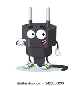 cartoon power plug type C mascot showing himself on a white background