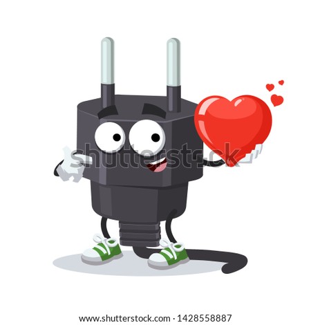 cartoon power plug type C character mascot keeps the heart on white background
