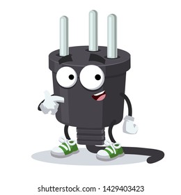 cartoon power plug type H mascot showing himself on a white background