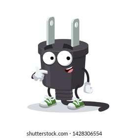 cartoon power plug type A mascot showing himself on a white background
