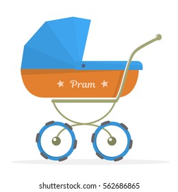 Cartoon pram vector illustration. Baby stroller Isolated on white background.