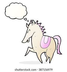 cartoon prancing horse with thought bubble