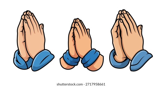 Cartoon Praying Hands Vetor Illustration Conjunto de gestos espirituais e religiosos