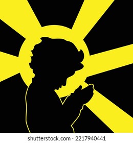 cartoon praying kid illustration vector