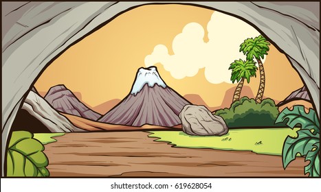 Cartoon prehistoric background. Vector clip art illustration with simple gradients. Some elements on separate layers.