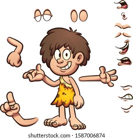 Cartoon prehistoric cave boy clip art. Vector illustration with simple gradients. Some elements on separate layers. 
