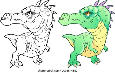Cartoon Prehistoric Dinosaur Baryonyx Coloring Book: เวกเตอร์สต็อก