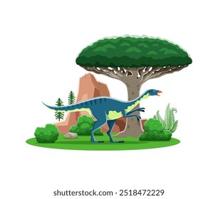 Caráter dinossauro pré-histórico do desenho animado, Dryosaurus no parque jurássico ou floresta da selva, brinquedo do vetor. Personagem dinossauro pré-histórico de dino Dryosaurus para jogo ou lagartos pré-história e répteis