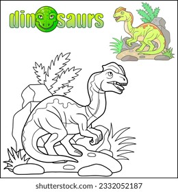 cartoon prehistoric dinosaur dilophosaurus, coloring book
