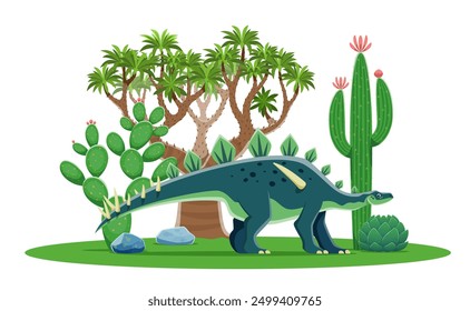 Cartoon prehistoric dinosaur lizard Lexovisaurus for kids paleontology, vector character. Prehistoric dinosaur Lexovisaurus in Jurassic park or jungle forest for kids extinct lizards collection