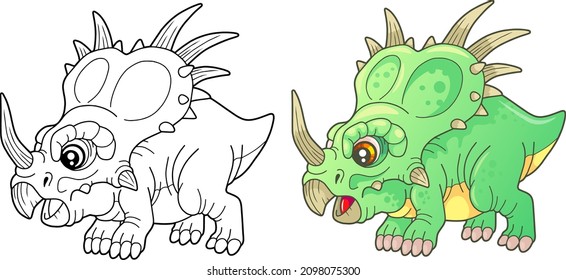 cartoon prehistoric dinosaur styracosaurus, coloring book, funny illustration