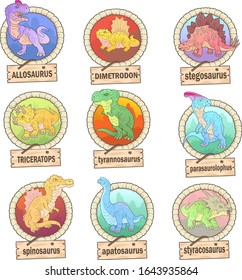 cartoon prehistoric dinosaurs, set of images, funny illustrations