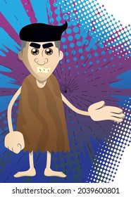 Cartoon prehistoric man giving a hand. Vector illustration of a man from the stone age greeting you.