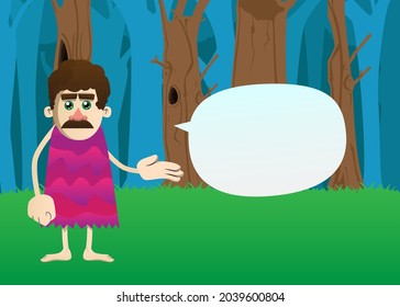 Cartoon prehistoric man giving a hand. Vector illustration of a man from the stone age greeting you.