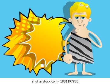 Cartoon prehistoric man thinking. Vector illustration of a man from the stone age.