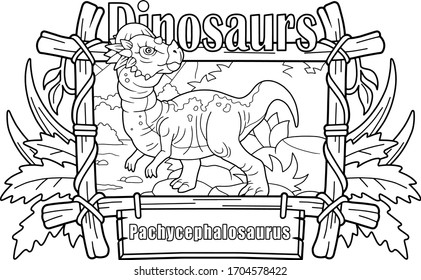 cartoon prehistoric Pachycephalosaurus dinosaur, coloring book, funny illustration
