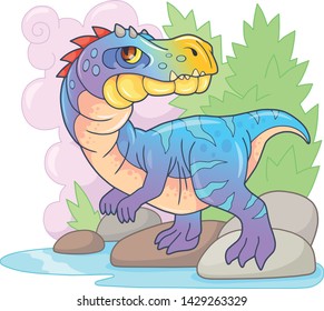 cartoon prehistoric predatory dinosaur baryonyx, funny illustration