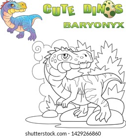 cartoon prehistoric predatory dinosaur baryonyx, funny illustration