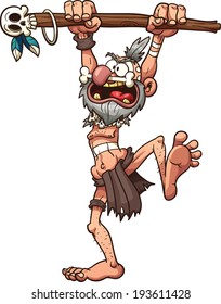 Cartoon prehistoric witch doctor. Vector clip art illustration with simple gradients. All in a single layer.