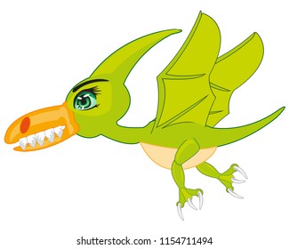 Cartoon prehistorical animal birds pterodactyl on white background