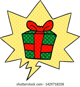 cartoon present with speech bubble in comic book style